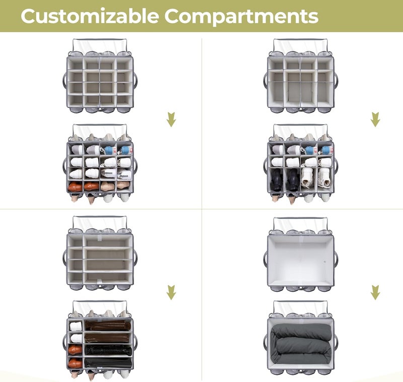 STORAGEIDEAS Shoe Organizer for Closet, Shoe Storage Solution with Clear Cover & Adjustable Dividers, Fabric Shoe Box Fits 16 +8 Pairs Shoes, Grey, 1-Pack - Image 5